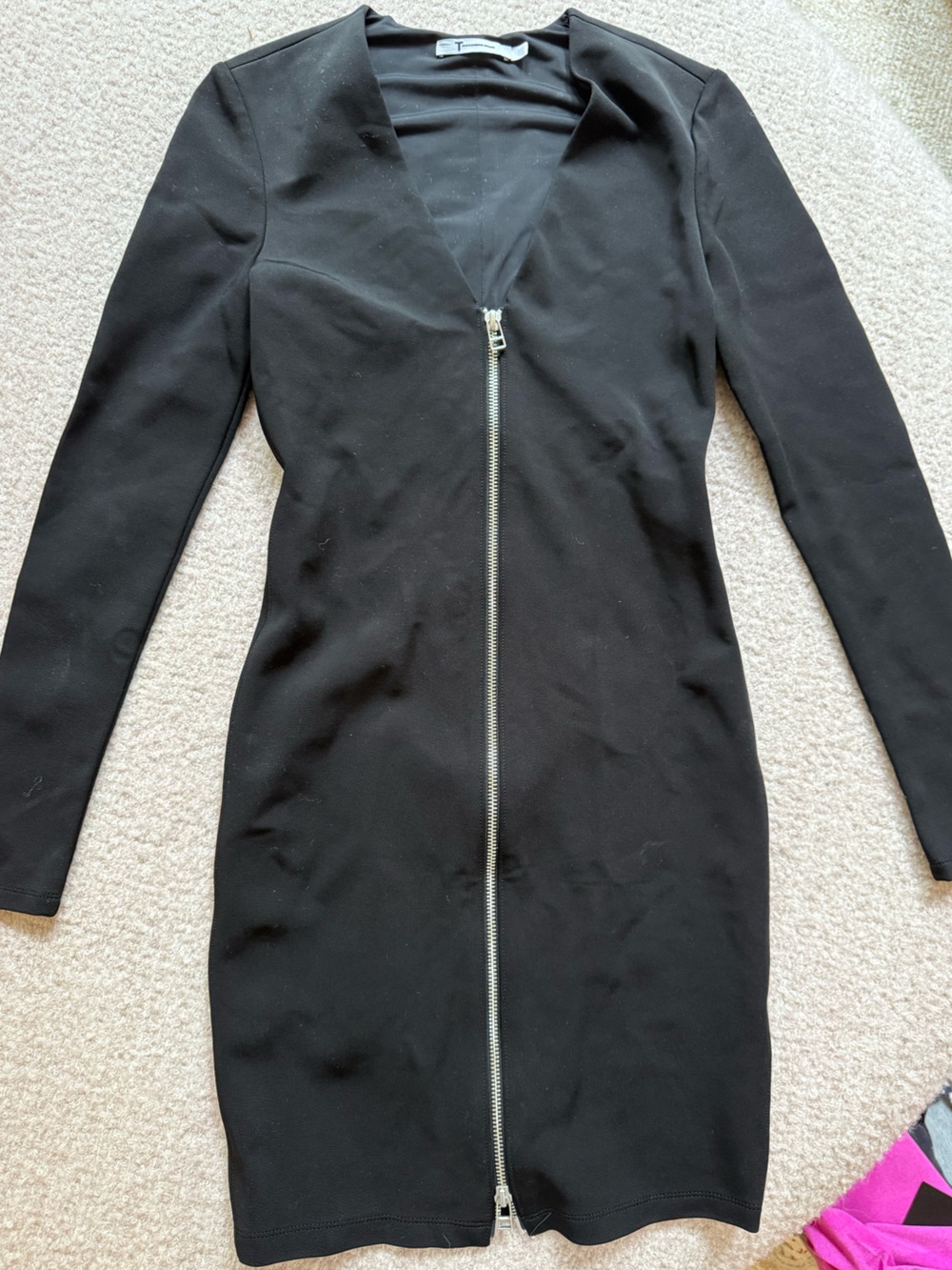 Alexander Wang Black Long Sleeve Dress with Silver Zip